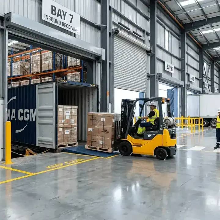 Goods delivered at an inbound dock awaiting proof of delivery confirmation